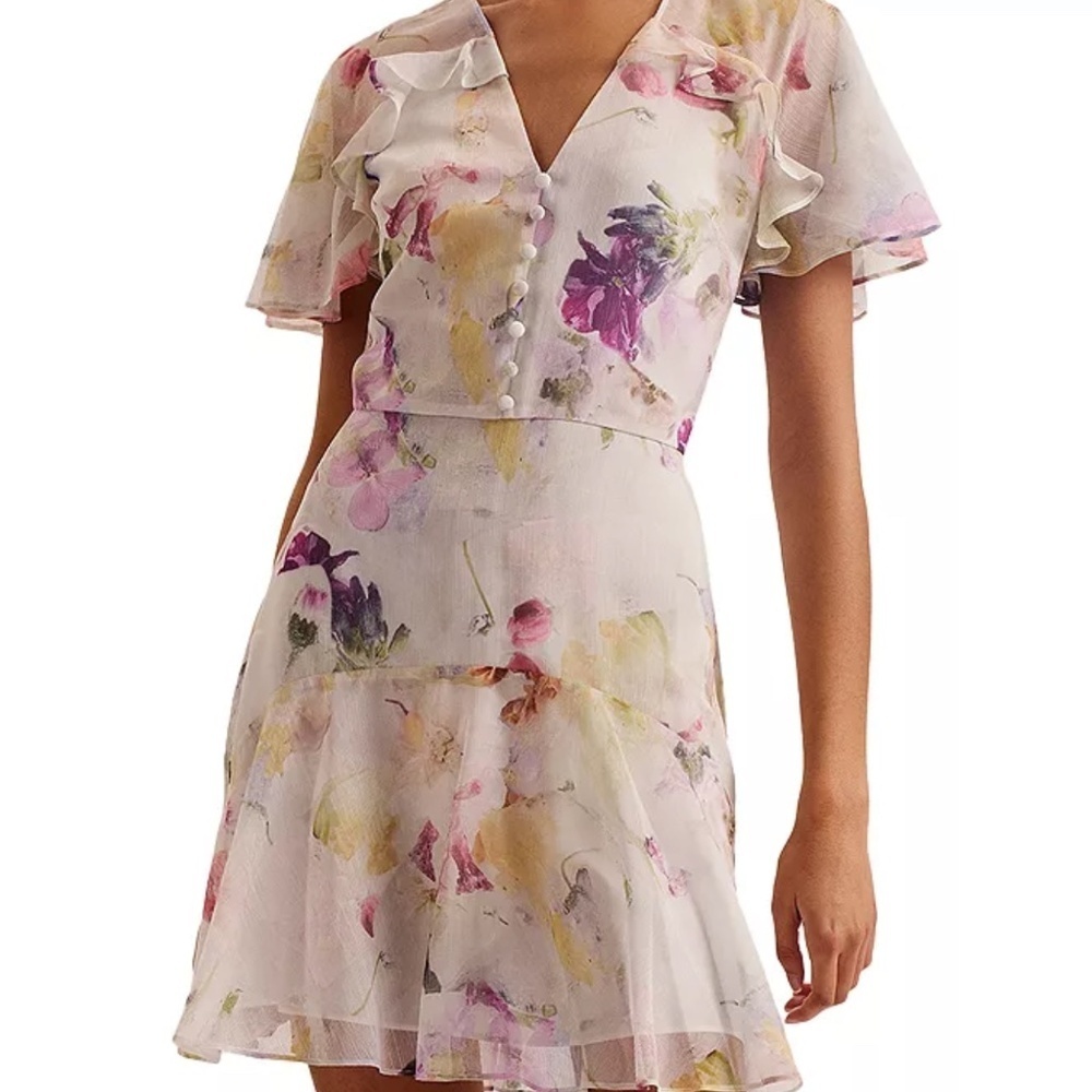 New Ted Baker, 0 London Floral Mini Dress - Pink and Purple